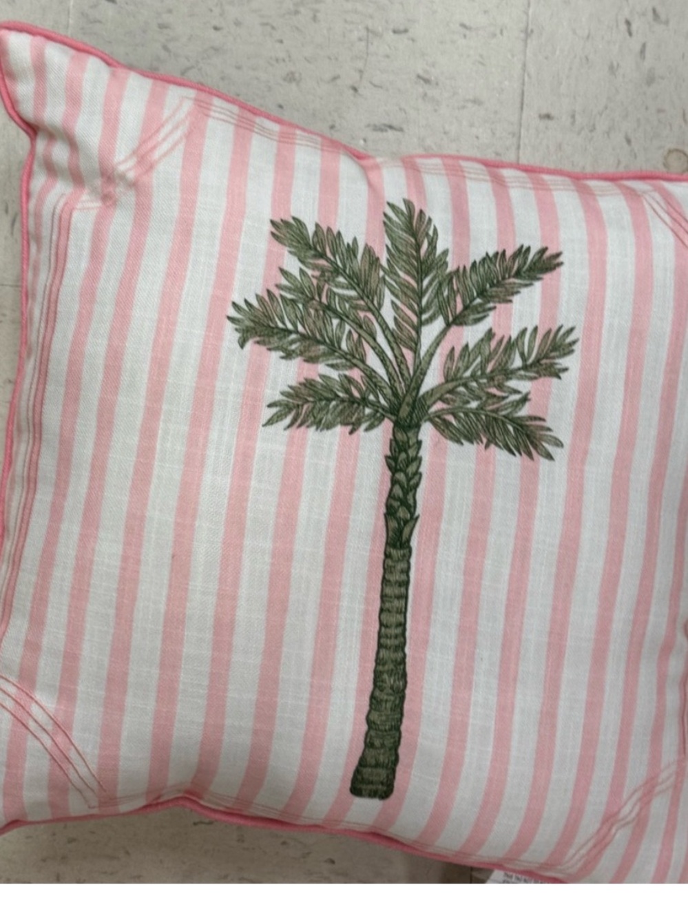Two Pink And White Striped Palm Tree Decorative Throw Pillows 18 x 18
